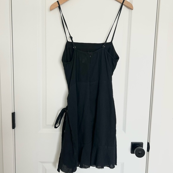 Polly Black Mini Wrap Linen Dress Size 10 Square Neck - Picture 6 of 6